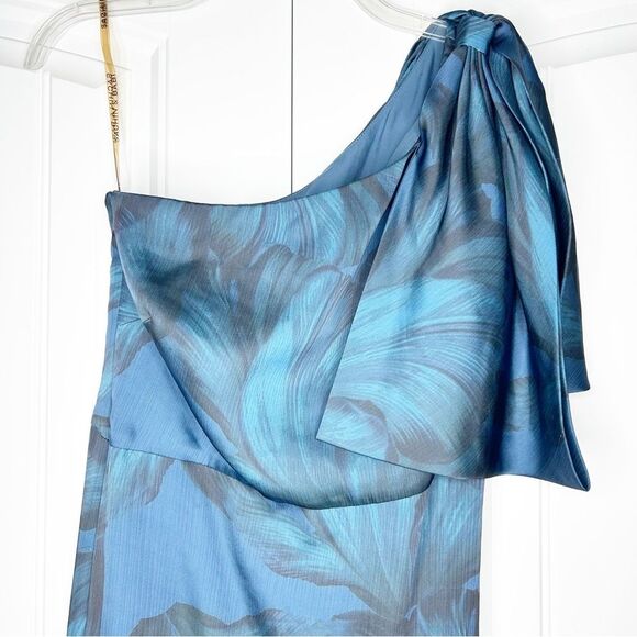 Sachin & Babi Chelsea Gown in Blue Tonal Petal One Shoulder Bow 2 Bridesmaid - Picture 4 of 8